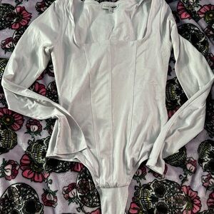 Fashion Nova Light Gray Long Sleeve Bodysuit